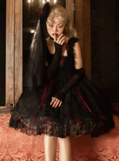 Floating Moon Dark Night Series JSK Dark Night Black Organza Gothic Lolita Sling Dress -MIMY Lolita Shop 2 500x672 67