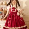 Hawthorn Milk Cover Series Red Cute Daily Lace Bow-Knot Love Heart Decoration Ruffle Hem Classic Lolita Sleeveless Dress -MIMY Lolita Shop 2 500x672 673