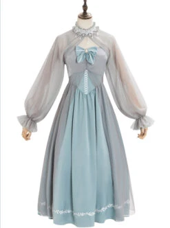 Gray Blue Chiffon Elegant JSK Classic Lolita High Waist Long Style Dress -MIMY Lolita Shop 2 500x672 676