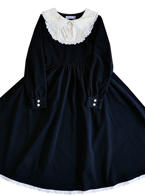 Black Corduroy Long Sleeve Classic Lolita Long Dress 4 Black Corduroy Long Sleeve Classic Lolita Long Dress - Image 2