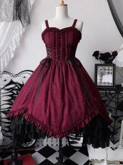 Retro Classical Elegant Wine Red Jacquard Fabric Binding Band Design Gothic Lolita Sleeveless Dress -MIMY Lolita Shop 2 500x672 68