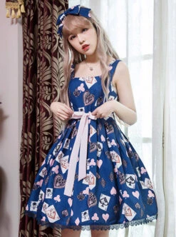 Dark Blue Chiffon Poker Printing Classic Lolita Sling Dress -MIMY Lolita Shop 2 500x672 685