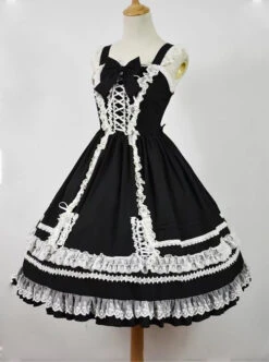 Black And White Sleeveless Lace Bow Classic Lolita Dress -MIMY Lolita Shop 2 500x672 695