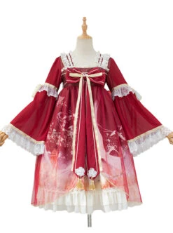 Chinese Style Red-crowned Crane Printing Classic Lolita Long Sleeve Dress -MIMY Lolita Shop 2 500x672 696