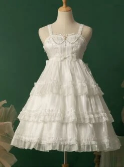 Star Yarn Love Song Series JSK Pure Color Three Stage Cake Hem Oversized Bowknot Trailing Classic Lolita Sleeveless Dress -MIMY Lolita Shop 2 500x672 705