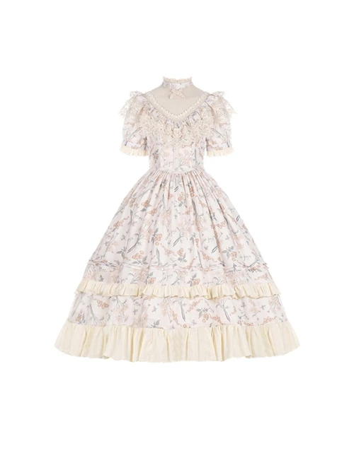 Summer Solstice Series Lace Translucent Design Daisy Cherry Floral Print Ruffle Hem Summer Classic Lolita Short Sleeve Dress 9 Summer Solstice Series Lace Translucent Design Daisy Cherry Floral Print Ruffle Hem Summer Classic Lolita Short Sleeve Dress - Image 7