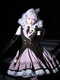 Black-Purple Cute Sweet Handsome Cool Metal Decoration Solitaire Bow-Knot Swallowtail Sleeveless Punk Lolita Dress -MIMY Lolita Shop 2 500x672 724