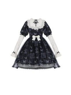 Lace Stitching Round Neck Butterfly Embroidery Cute Puff Sleeve Butterfly Print Daily Simple Gothic Lolita Short Sleeve Dress 12 Lace Stitching Round Neck Butterfly Embroidery Cute Puff Sleeve Butterfly Print Daily Simple Gothic Lolita Short Sleeve Dress -MIMY Lolita Shop 2 500x672 73