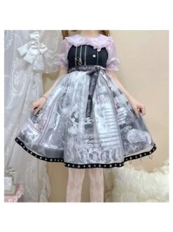 Little Tengu Series JSK Black Printing Tulle Hem Black Cute Punk Street Gothic Lolita Sling Dress -MIMY Lolita Shop 2 500x672 74