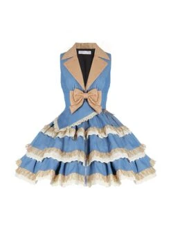 Western Rhapsody Series Jacquard V-Neck Sweet Cool Asymmetrical Fake Two-Piece Design Punk Lolita Sleeveless Dress -MIMY Lolita Shop 2 500x672 749