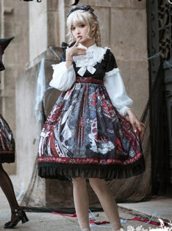 The Witch Image Series Lantern Sleeve OP Darkness Style Loli Halloween Gothic Lolita Long Sleeve Dress -MIMY Lolita Shop 2 500x672 78