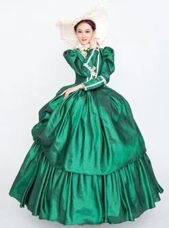 Dark Green Stand Collar Long Sleeve Fluffy Trailing Hem Retro Court Prom Lolita Dress -MIMY Lolita Shop 2 500x672 798