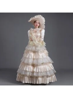 Champagne Classical Style Long Sleeve Multilayer Delicate Lace Collar And Hem Court Prom Lolita Dress -MIMY Lolita Shop 2 500x672 834