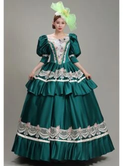 Dark Green Puff Mid-length Sleeve Lace Party Retro Court Lolita Prom Dress -MIMY Lolita Shop 2 500x672 835