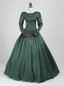 Palace Style Dark Green A-shaped Long Dress American Retro Lantern Sleeves Lace Stand Collar Lolita Prom Dress -MIMY Lolita Shop 2 500x672 836