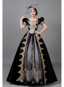 Golden Embroidery Short Sleeve Noble Black Long European Style Retro Court Prom Lolita Dress -MIMY Lolita Shop 2 500x672 865