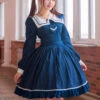 College Uniform Style Sailor Collar Navy Blue Stripes School Lolita Long Sleeve Dress -MIMY Lolita Shop 2 500x672 885