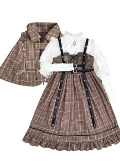 Little Detective Series JSK School Lolita Brown Plaid Sling Dress And Cloak 12 Little Detective Series JSK School Lolita Brown Plaid Sling Dress And Cloak -MIMY Lolita Shop 2 500x672 892