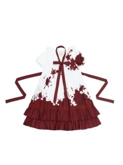 Romeo Series Doll Collar Puff Sleeve Bloody Gothic Lolita Short-Sleeved Dress -MIMY Lolita Shop 2 500x672 93