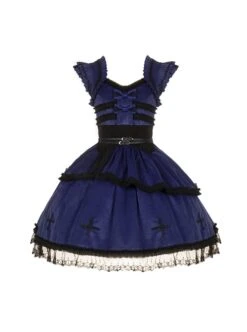 Cycle Series Klein Blue Velvet Halloween Cross Lace Gothic Lolita Short Sleeve Dress -MIMY Lolita Shop 2 500x672 99