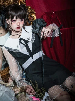 Night Lily Series Black Gothic Lolita Long Sleeve Dress -MIMY Lolita Shop 3 500x672 100