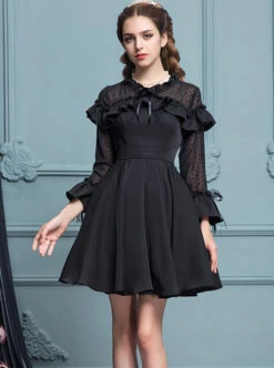 Black Chiffon Slim Stylish Gothic Lolita Long Sleeve Dress -MIMY Lolita Shop 3 500x672 105