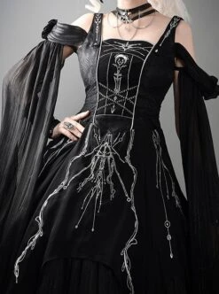 Horus Series Dark Black Gothic Noble Snake Blade Silver Embroidery Necklace Sleeveless Dress Match Wrist Sleeves Set -MIMY Lolita Shop 3 500x672 114