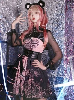 Sweet Cool Style Stand Collar PU Long-Sleeved Short Coat Black Powder Color Matching Bear Doll Print Gothic Lolita Sleeveless Dress Set 11 Sweet Cool Style Stand Collar PU Long-Sleeved Short Coat Black Powder Color Matching Bear Doll Print Gothic Lolita Sleeveless Dress Set -MIMY Lolita Shop 3 500x672 117