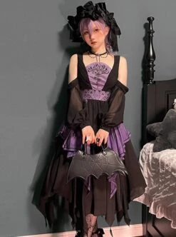 Halloween Black Purple Color Matching Special-Shaped Collar Irregular Oversized Hem Gothic Lolita Dress -MIMY Lolita Shop 3 500x672 14