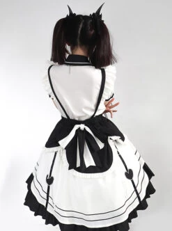 Aries Series JSK British Style Maid Outfit Black Printing Decoration Bow Knots Pleated Lace Gothic Lolita Short Sleeve Dress Set -MIMY Lolita Shop 3 500x672 144