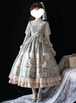 Elegant Classical Pearl Gothic Lolita OP Half Turtleneck Three-Dimensional Embroidery Stitching Lace Detachable Bubble Long Sleeve Dress -MIMY Lolita Shop 3 500x672 145