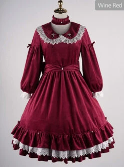 Vintage Velvet Pearl Jacquard Lace Gorgeous Back Slit Bowknot Gothic Lolita Long Sleeve Dress -MIMY Lolita Shop 3 500x672 146