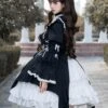 Contract Phantom Night Stone Series Gothic Girl Court Style Black White Detachable Sleeves Gothic Lolita Short-Sleeved Dress