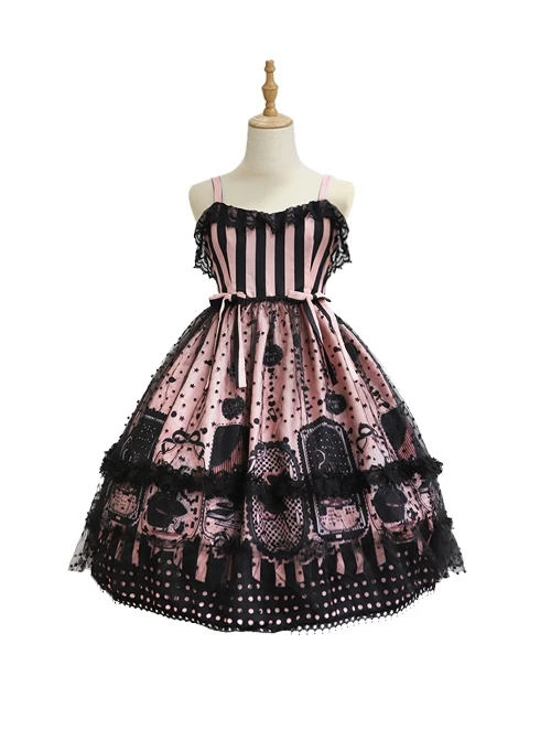 Striped Witch Cat Print Detachable Black Star Lace Net Yarn Halloween Gothic Lolita Sleeveless Dress 3 Striped Witch Cat Print Detachable Black Star Lace Net Yarn Halloween Gothic Lolita Sleeveless Dress