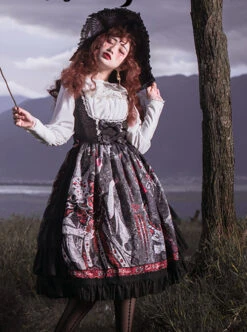 The Witch Image Series JSK Darkness Style Printing Small High Waist Side Placket Halloween Gothic Lolita Sling Dress -MIMY Lolita Shop 3 500x672 17