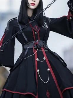 Sanctioner Series OP Dark Retro Military Style Gothic Lolita Long Sleeve Dress -MIMY Lolita Shop 3 500x672 18
