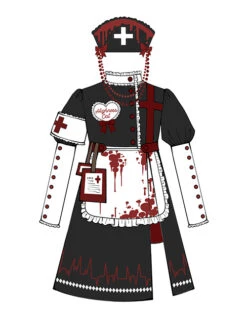 Scarlet Cross Series OP Short Style Blood Printing Halloween Nurse Gothic Lolita Long Sleeve Dress -MIMY Lolita Shop 3 500x672 185