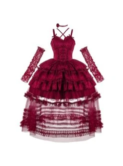 Double Strap Bow Ribbon Rose Pendant Layered Dress Design Elegant Flowy Gothic Lolita Dress Set -MIMY Lolita Shop 3 500x672 187