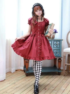 High Waist Ruffles Puff Sleeves Bowknot Sweet Lolita Dress -MIMY Lolita Shop 3 500x672 191