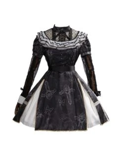 Sweetheart Witch Series Stand Collar Translucent Mesh Design Stitching Sleeves Printed Lace Sweet Lolita Long-Sleeved Dress -MIMY Lolita Shop 3 500x672 204
