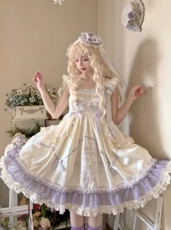 Cute Princess Printed Bowknot Decorated Lace Ruffled Big Hem Sweet Lolita Sleeveless Dress -MIMY Lolita Shop 3 500x672 209
