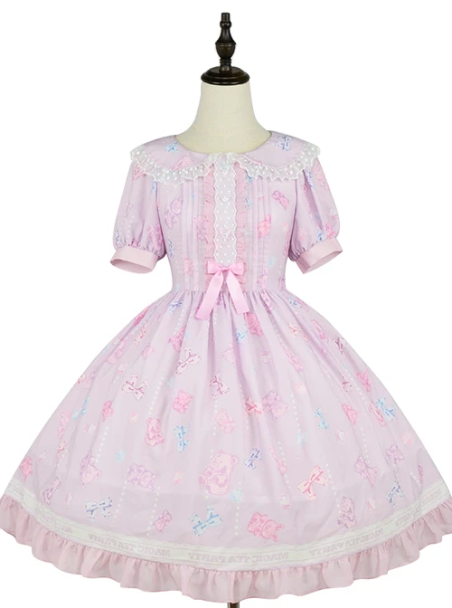 Jelly Bear Series OP Cute Printing Sweet Lolita Short Sleeve Dress 8 Jelly Bear Series OP Cute Printing Sweet Lolita Short Sleeve Dress - Image 6
