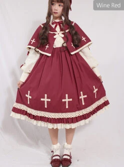Crucifix Choir Series Sweet Lolita Long Sleeve Dress And Cloak Set -MIMY Lolita Shop 3 500x672 216