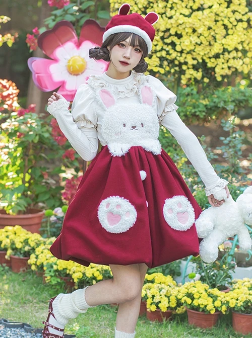 Rabbit Tuan Tuan Series Solid Color Plush Rabbit Cute Doll Autumn Winter Flower Bud Strap Skirt Sweet Lolita Sleeveless Dress 4 Rabbit Tuan Tuan Series Solid Color Plush Rabbit Cute Doll Autumn Winter Flower Bud Strap Skirt Sweet Lolita Sleeveless Dress - Image 2