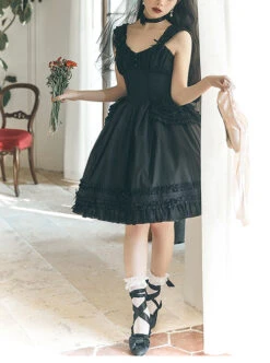 Summer Fresh And Elegant Princess Detachable Large Bow Cream Chiffon Solid Color Sweet Lolita Ballet Suspender Dress -MIMY Lolita Shop 3 500x672 234