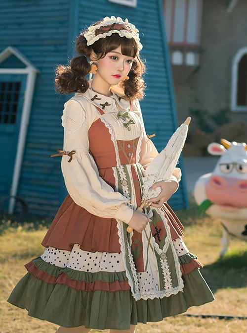 Pure Color Pastoral Style Stitching Design Sweet Lolita Sling Dress 8 Pure Color Pastoral Style Stitching Design Sweet Lolita Sling Dress - Image 6