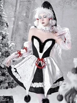 Winter Carol Series Gothic Christmas Plush V-Neck Tube Top Design Sharp Corner Hem Plush Ball Decoration Gothic Lolita Sleeveless Dress Set -MIMY Lolita Shop 3 500x672 24
