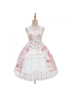 Cats Tea Party Series JSK Cute Cat Printing Sweet Lolita Sling Dress -MIMY Lolita Shop 3 500x672 252