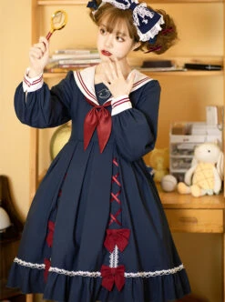 Star Falling Series OP Navy Blue Sweet Lolita Navy Collar Long Sleeve Dress -MIMY Lolita Shop 3 500x672 253