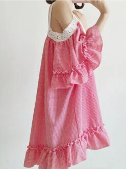 Off-shoulder Plaid Lace Sweet Lolita Dress -MIMY Lolita Shop 3 500x672 255